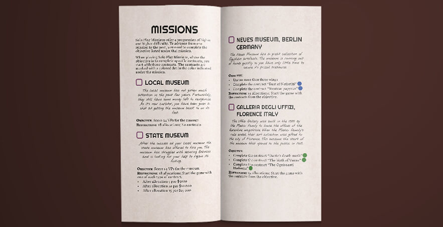 Curators solo rulebook, missions